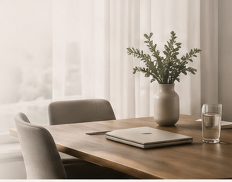 A light, well-kept office interior with natural materials
